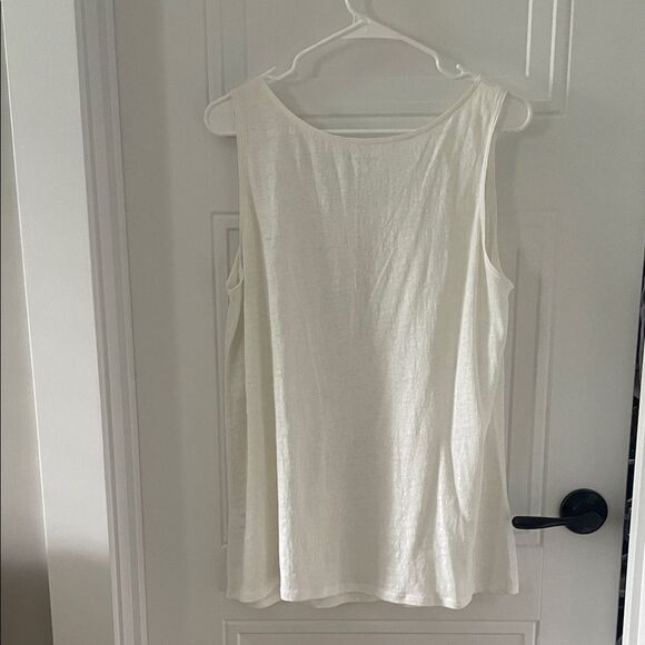 Eileen Fisher White Linen Tank Top with Silver Metallic Accents - Picture 5 of 7